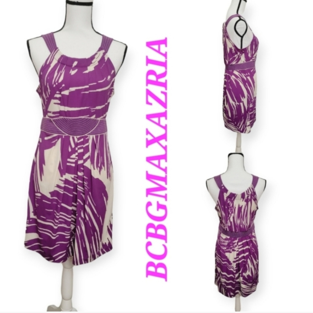 BCBGMAXAZRIA Halted Mini Dress Purple & Tan/beige
